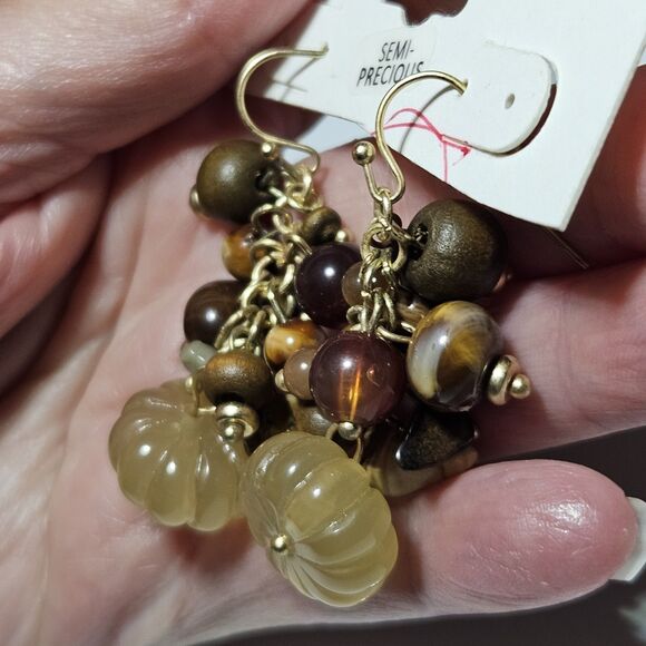 **Sale** Cato Gold Tone Semi-precious Stone Dangling Earrings - Picture 3 of 13